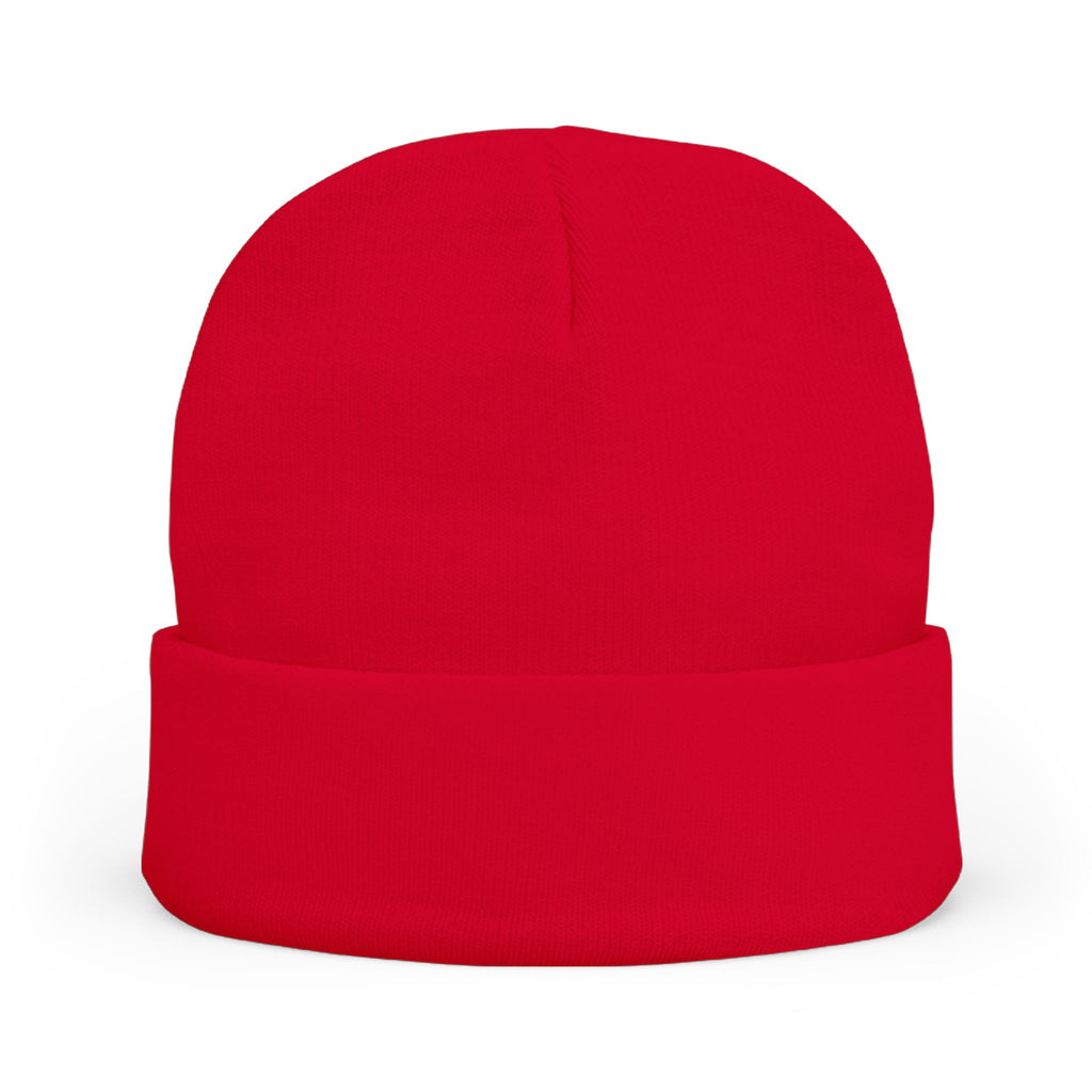 Embroidered Crest Knit Beanie — Pink Logo Winter Hat