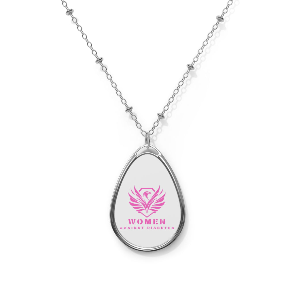 Oval Pendant Necklace — Pink 'Women' Phoenix Logo Charm, Inspirational Jewelry