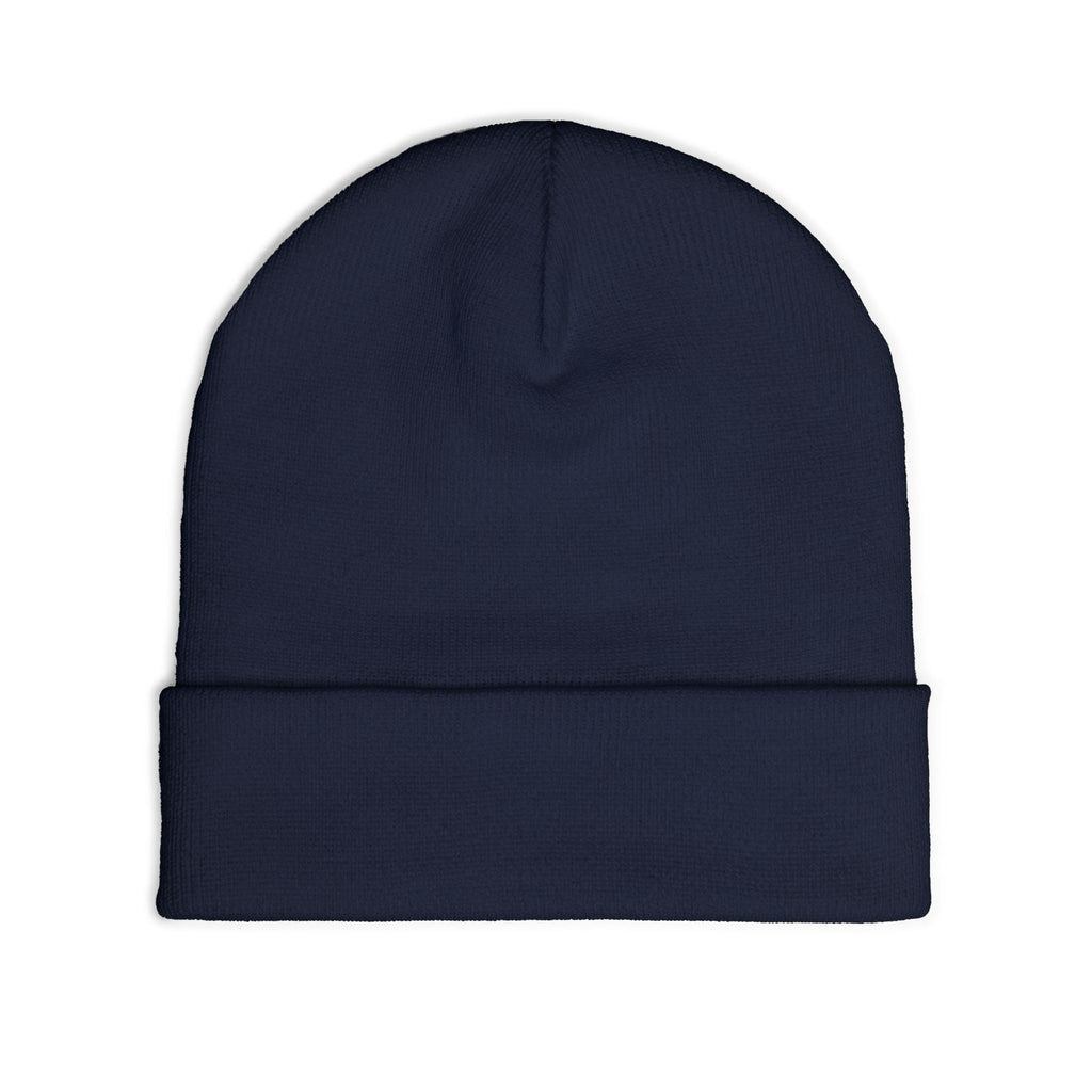 Embroidered Crest Knit Beanie — Pink Logo Winter Hat