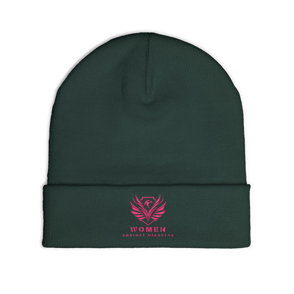 Embroidered Crest Knit Beanie — Pink Logo Winter Hat