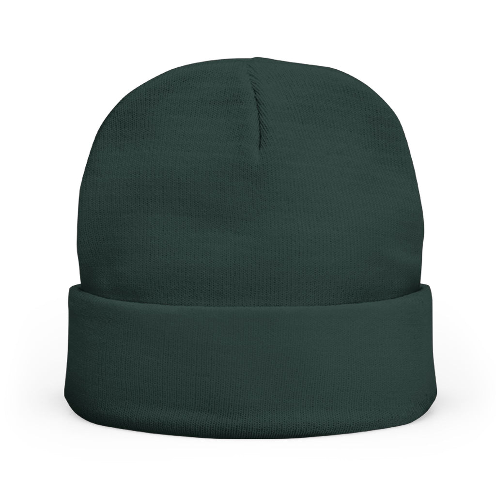 Embroidered Crest Knit Beanie — Pink Logo Winter Hat