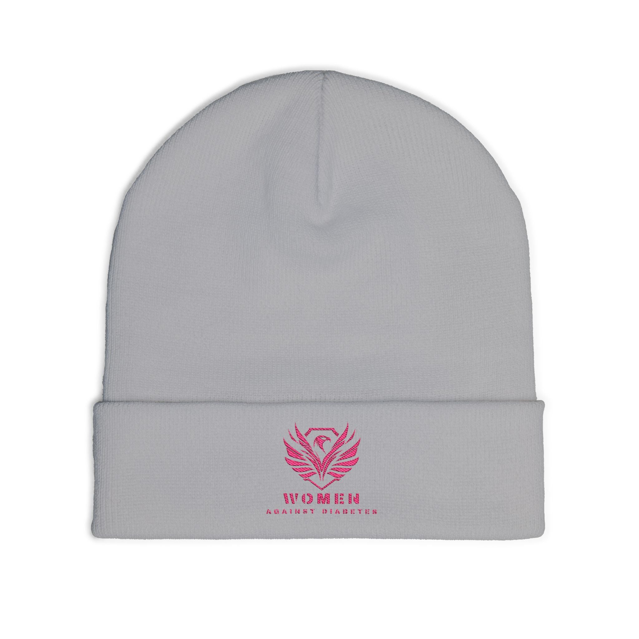 Embroidered Crest Knit Beanie — Pink Logo Winter Hat