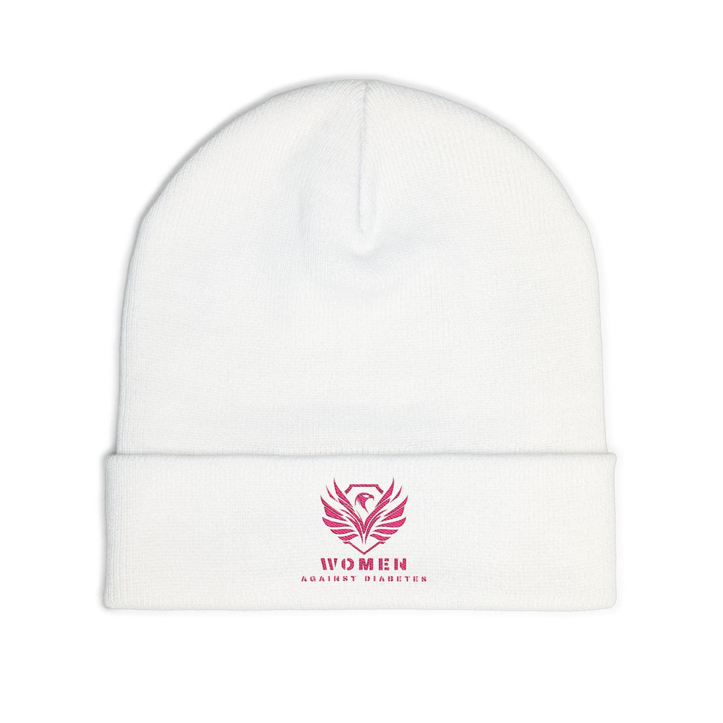 Embroidered Crest Knit Beanie — Pink Logo Winter Hat